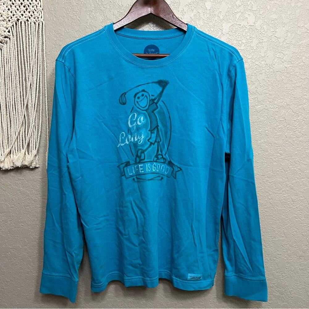 NWOT Life Is Good mens sz M Turquoise "Go Long" Golfer Long Sleeve Tee